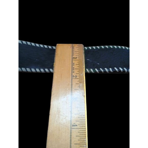 VTG Western Style Belt Black Felted White Stitched Womens Steel Buckle 32" Waist - Picture 4 of 6